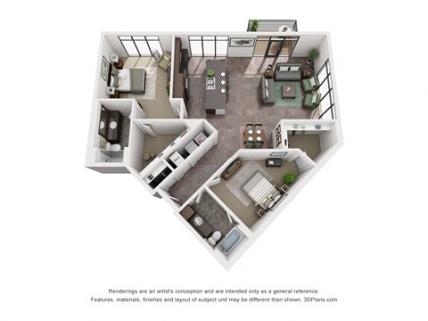 Floor plan for 2 beds, 2 baths, 1408 sqft